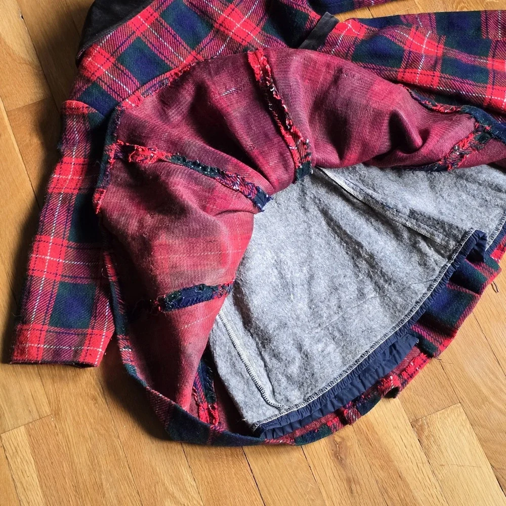 Rothschild Of Philadelphia Vintage Girls Coat Red Black Wool Plaid Velvet Trim 4